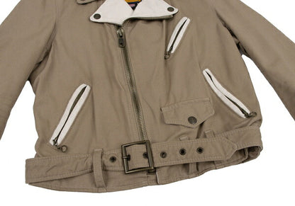 Schott Y's Leather Trim Cotton Rider Jacket Beige Size M