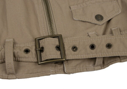 Schott Y's Leather Trim Cotton Rider Jacket Beige Size M