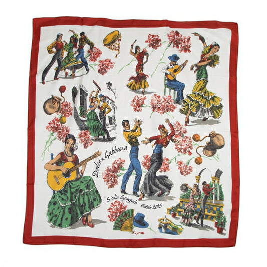DOLCE&GABBANA Flamenco Print White Red Scarf