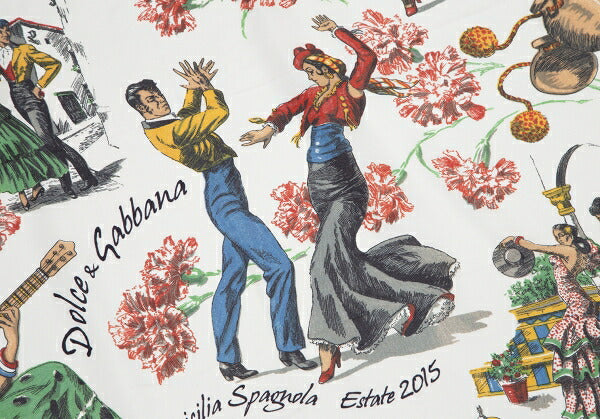 DOLCE&GABBANA Flamenco Print White Red Scarf