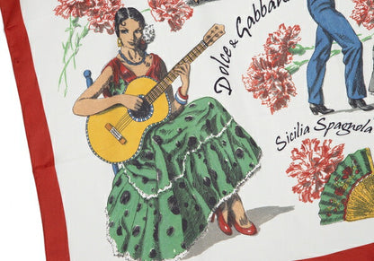 DOLCE&GABBANA Flamenco Print White Red Scarf