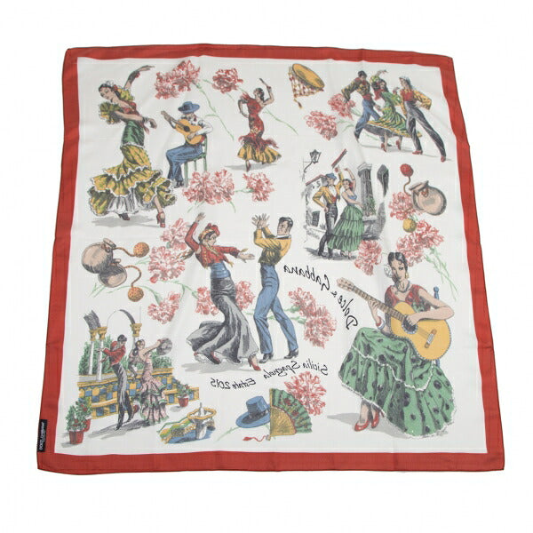 DOLCE&GABBANA Flamenco Print White Red Scarf