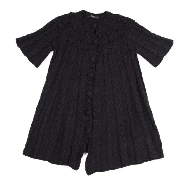 PINK HOUSE Alpaca Blend Pom Pom Cable Cardigan Black Size M
