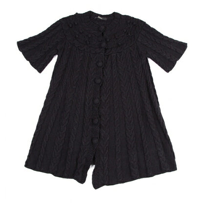 PINK HOUSE Alpaca Blend Pom Pom Cable Cardigan Black Size M