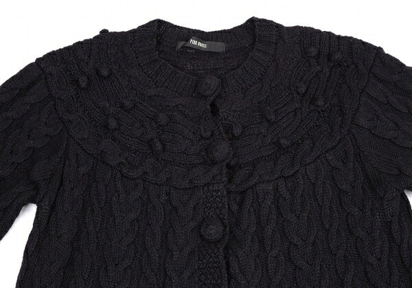 PINK HOUSE Alpaca Blend Pom Pom Cable Cardigan Black Size M