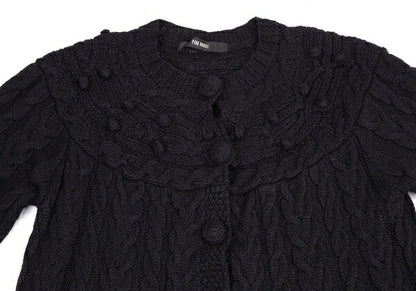 PINK HOUSE Alpaca Blend Pom Pom Cable Cardigan Black Size M