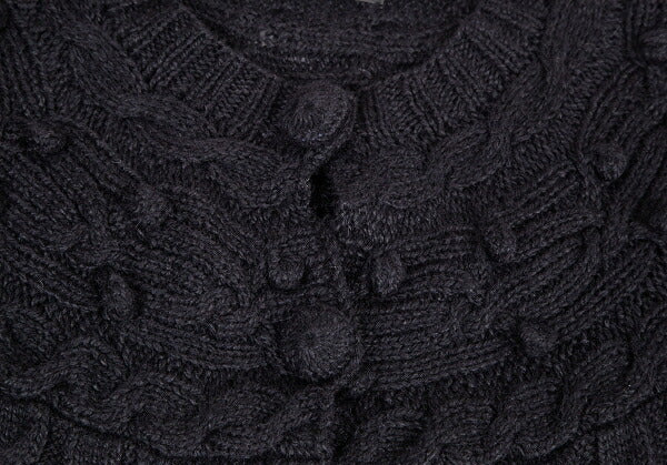 PINK HOUSE Alpaca Blend Pom Pom Cable Cardigan Black Size M