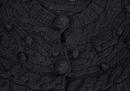 PINK HOUSE Alpaca Blend Pom Pom Cable Cardigan Black Size M