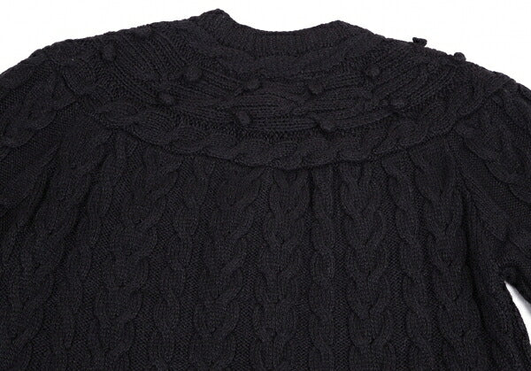 PINK HOUSE Alpaca Blend Pom Pom Cable Cardigan Black Size M