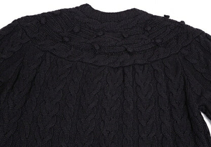 PINK HOUSE Alpaca Blend Pom Pom Cable Cardigan Black Size M