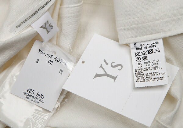 Y's 22SS Cotton Linen Pocket Sleeve Jacket White Size 2