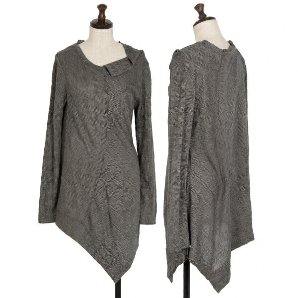 Y's Glen Check Panel Stretch Knit Sweater Gray Size 2