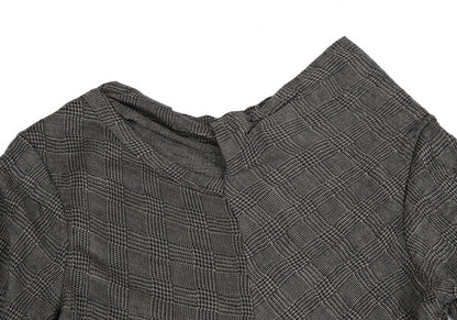 Y's Glen Check Panel Stretch Knit Sweater Gray Size 2