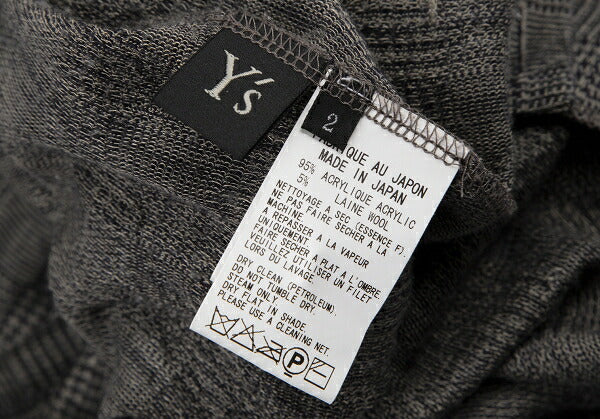 Y's Glen Check Panel Stretch Knit Sweater Gray Size 2