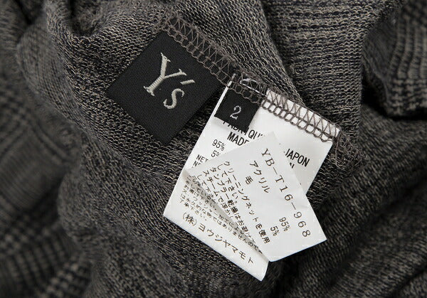 Y's Glen Check Panel Stretch Knit Sweater Gray Size 2