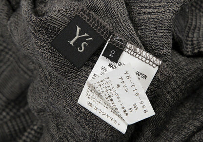 Y's Glen Check Panel Stretch Knit Sweater Gray Size 2