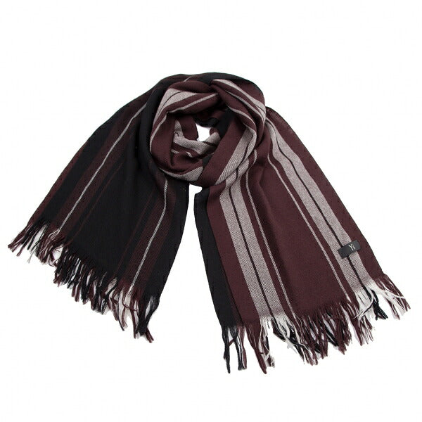 Y's Striped Fringe Layered Black Maroon Muffler