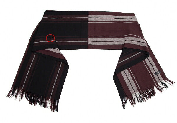 Y's Striped Fringe Layered Black Maroon Muffler