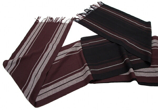 Y's Striped Fringe Layered Black Maroon Muffler