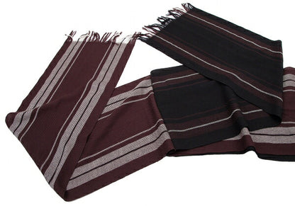 Y's Striped Fringe Layered Black Maroon Muffler