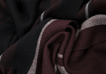 Y's Striped Fringe Layered Black Maroon Muffler