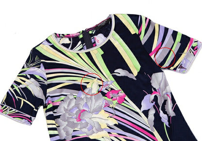 LEONARD Flower Print Back Zip T-Shirt Blue Size L