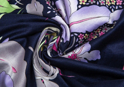 LEONARD Flower Print Back Zip T-Shirt Blue Size L