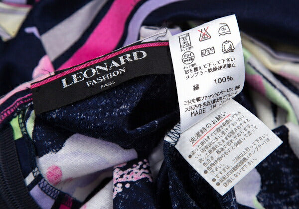 LEONARD Flower Print Back Zip T-Shirt Blue Size L