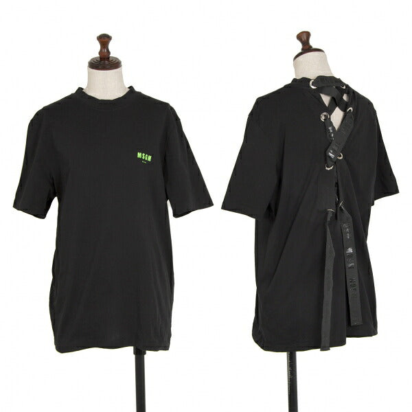 MSGM Back Lace-Up Print T-Shirt Black Size S