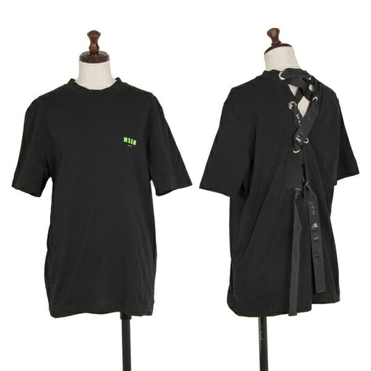 MSGM Back Lace-Up Print T-Shirt Black Size S