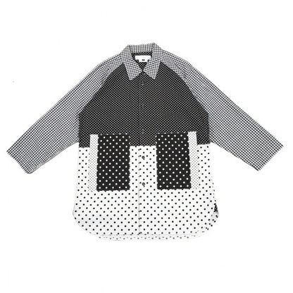 GANRYU Dot Gingham Check Panel Shirt Black Size S