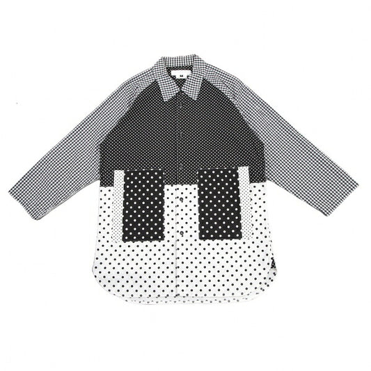 GANRYU Dot Gingham Check Panel Shirt Black Size S
