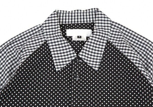 GANRYU Dot Gingham Check Panel Shirt Black Size S