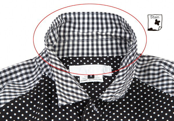 GANRYU Dot Gingham Check Panel Shirt Black Size S