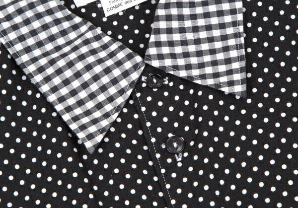 GANRYU Dot Gingham Check Panel Shirt Black Size S