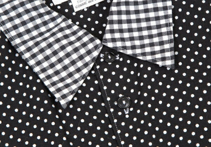 GANRYU Dot Gingham Check Panel Shirt Black Size S