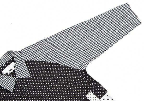GANRYU Dot Gingham Check Panel Shirt Black Size S