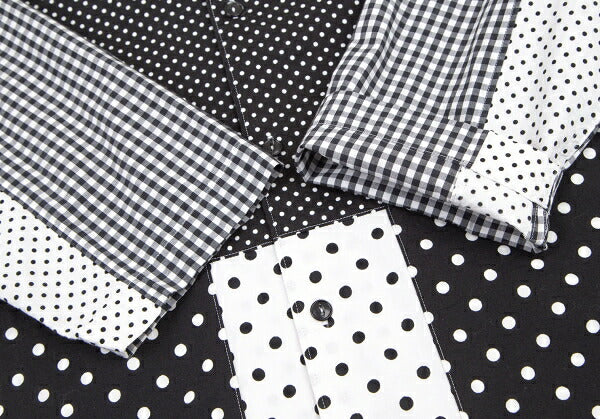 GANRYU Dot Gingham Check Panel Shirt Black Size S