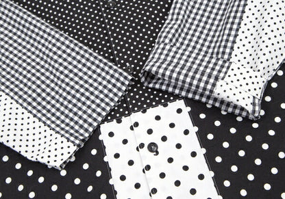 GANRYU Dot Gingham Check Panel Shirt Black Size S