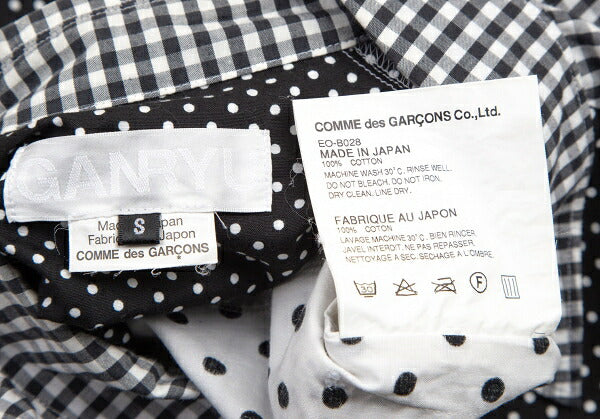 GANRYU Dot Gingham Check Panel Shirt Black Size S