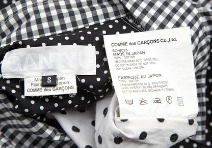 GANRYU Dot Gingham Check Panel Shirt Black Size S