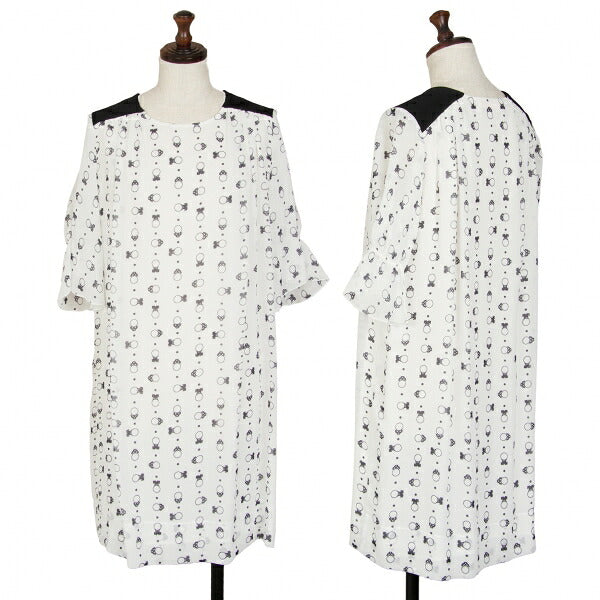SEE BY CHLOE Pattern Rib Shoulder Midi White Black Dress Size 34