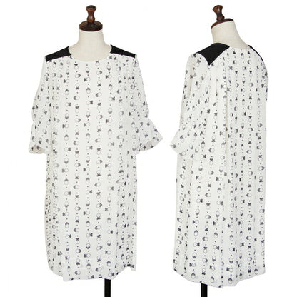 SEE BY CHLOE Pattern Rib Shoulder Midi White Black Dress Size 34