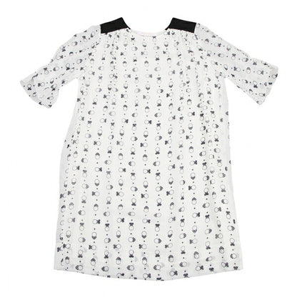 SEE BY CHLOE Pattern Rib Shoulder Midi White Black Dress Size 34