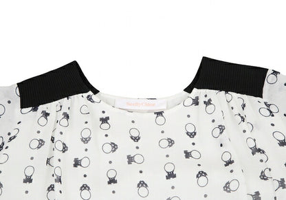 SEE BY CHLOE Pattern Rib Shoulder Midi White Black Dress Size 34
