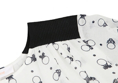 SEE BY CHLOE Pattern Rib Shoulder Midi White Black Dress Size 34