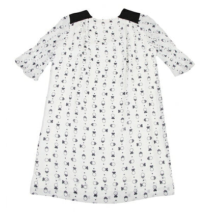 SEE BY CHLOE Pattern Rib Shoulder Midi White Black Dress Size 34