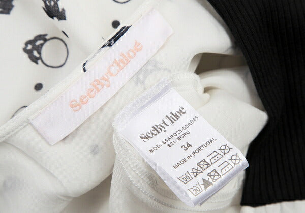 SEE BY CHLOE Pattern Rib Shoulder Midi White Black Dress Size 34