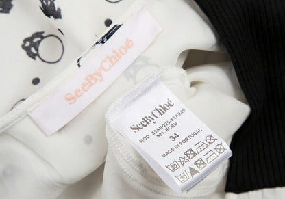 SEE BY CHLOE Pattern Rib Shoulder Midi White Black Dress Size 34
