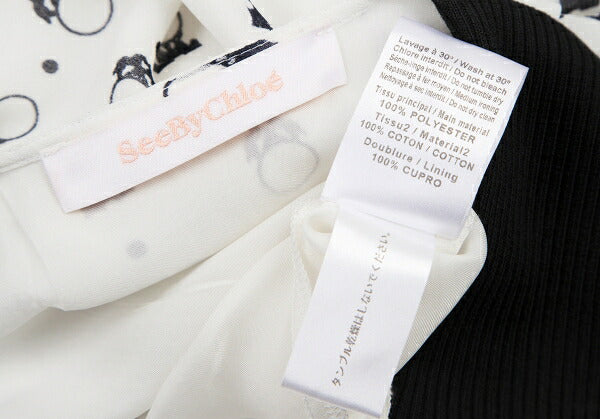 SEE BY CHLOE Pattern Rib Shoulder Midi White Black Dress Size 34